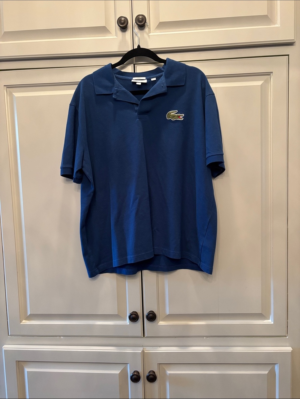 Lacoste Unisex Blue Pique Polo with Oversized Signature Crocodile. Oversized.